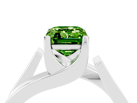 White gold Modern Tension Set Emerald Cut Peridot Solitaire Wide Band Ring_4
