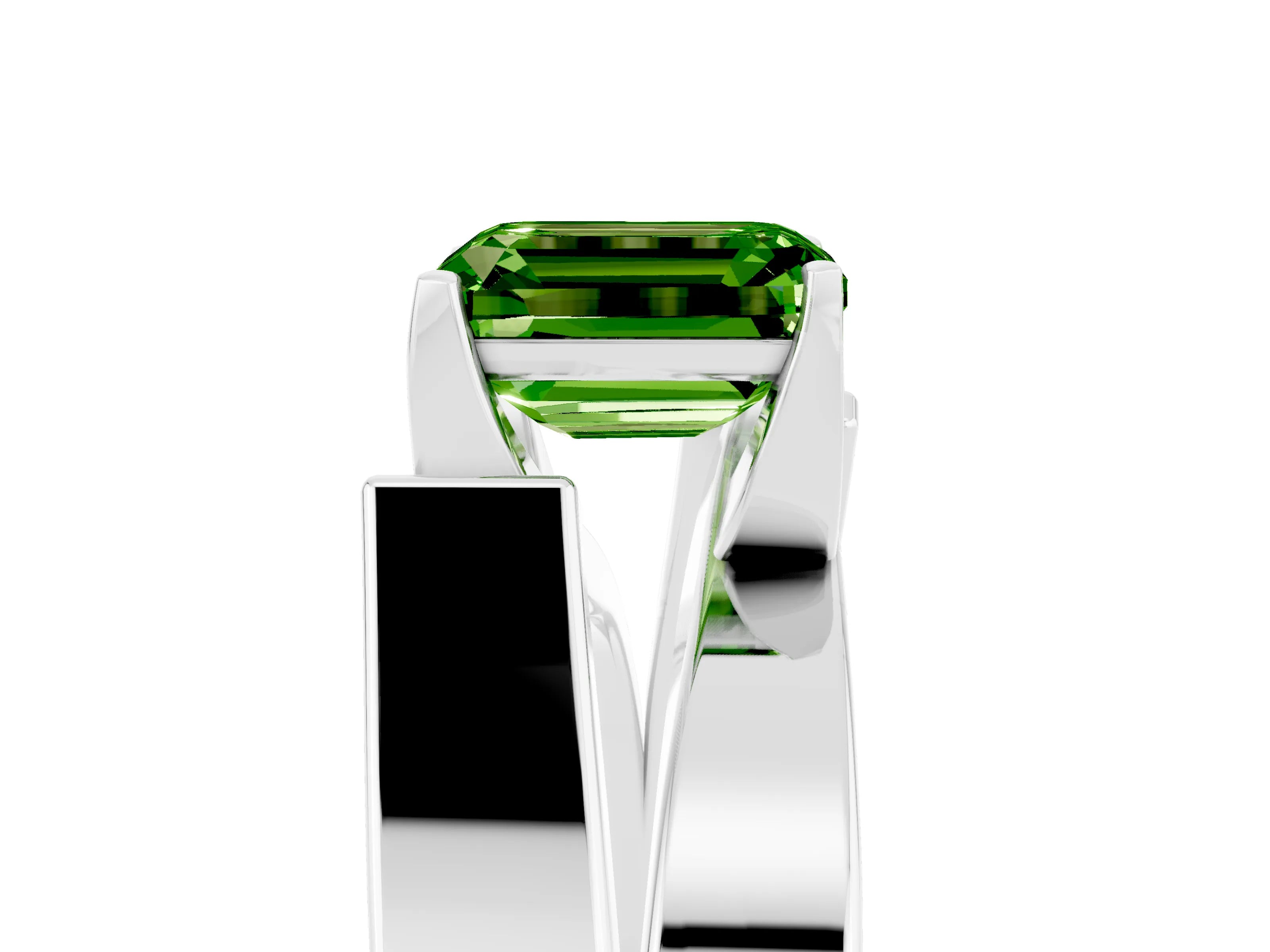 White gold Modern Tension Set Emerald Cut Peridot Solitaire Wide Band Ring_5