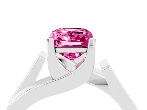 White gold Modern Tension Set Emerald Cut Pink Sapphire Solitaire Wide Band Ring_16