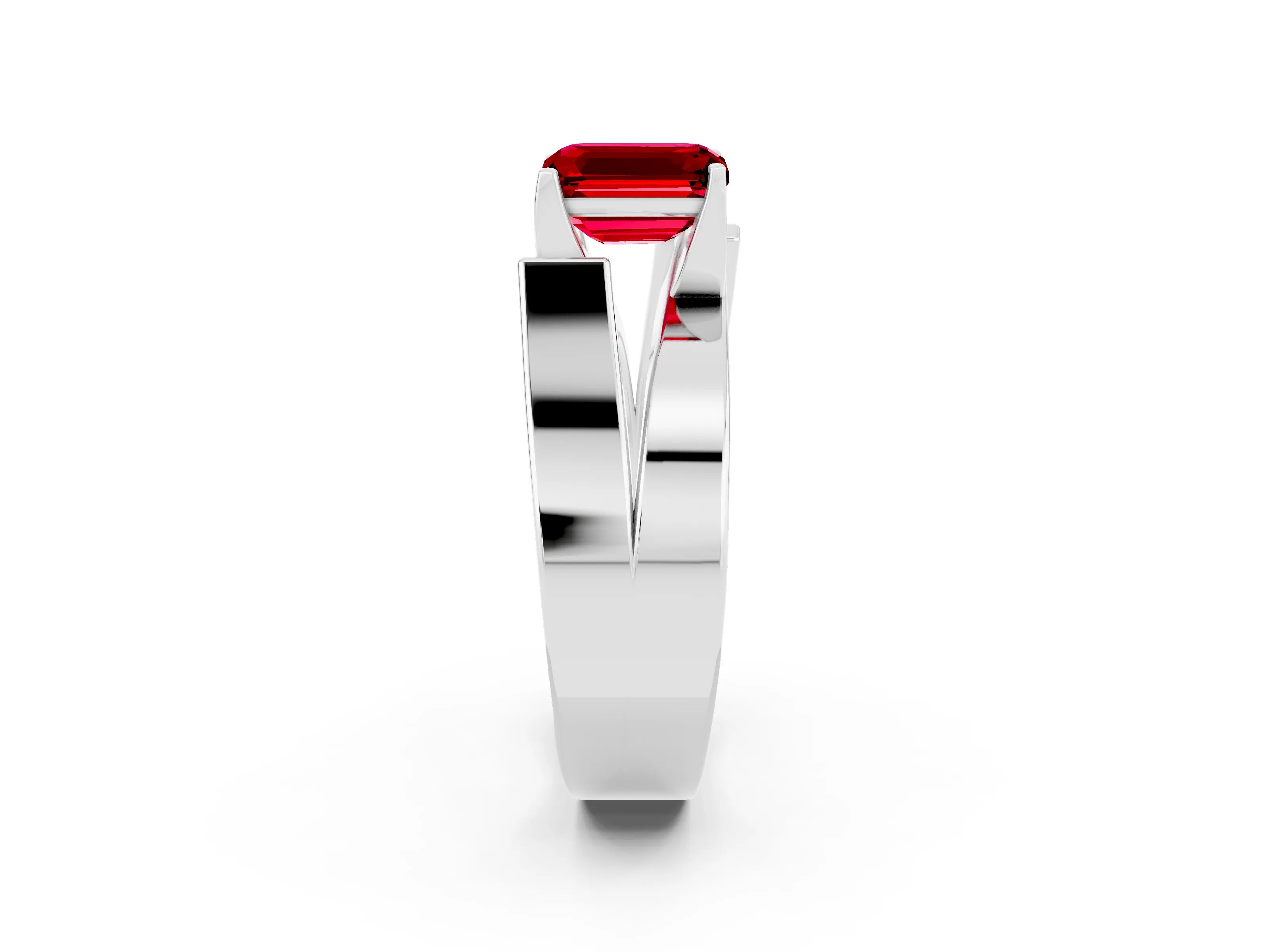 White gold Modern Tension Set Emerald Cut Ruby Solitaire Wide Band Ring_20