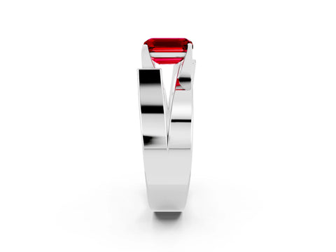 White gold Modern Tension Set Emerald Cut Ruby Solitaire Wide Band Ring_20