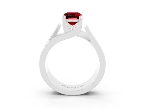 White gold Modern Tension Set Emerald Cut Ruby Solitaire Wide Band Ring_26