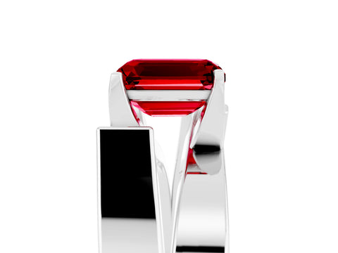White gold Modern Tension Set Emerald Cut Ruby Solitaire Wide Band Ring_28