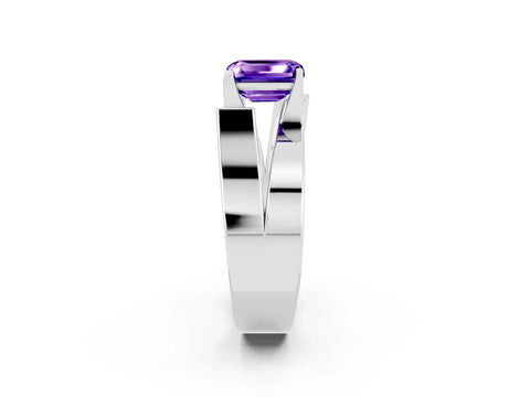 White gold Modern Tension Set Emerald Cut Tanzanite Solitaire Wide Band Ring_2