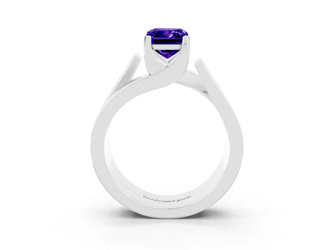 White gold Modern Tension Set Emerald Cut Tanzanite Solitaire Wide Band Ring_3