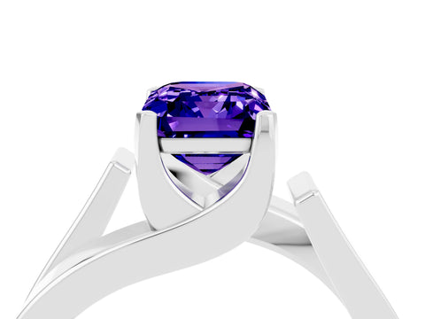 White gold Modern Tension Set Emerald Cut Tanzanite Solitaire Wide Band Ring_4