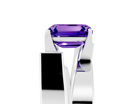 White gold Modern Tension Set Emerald Cut Tanzanite Solitaire Wide Band Ring_5