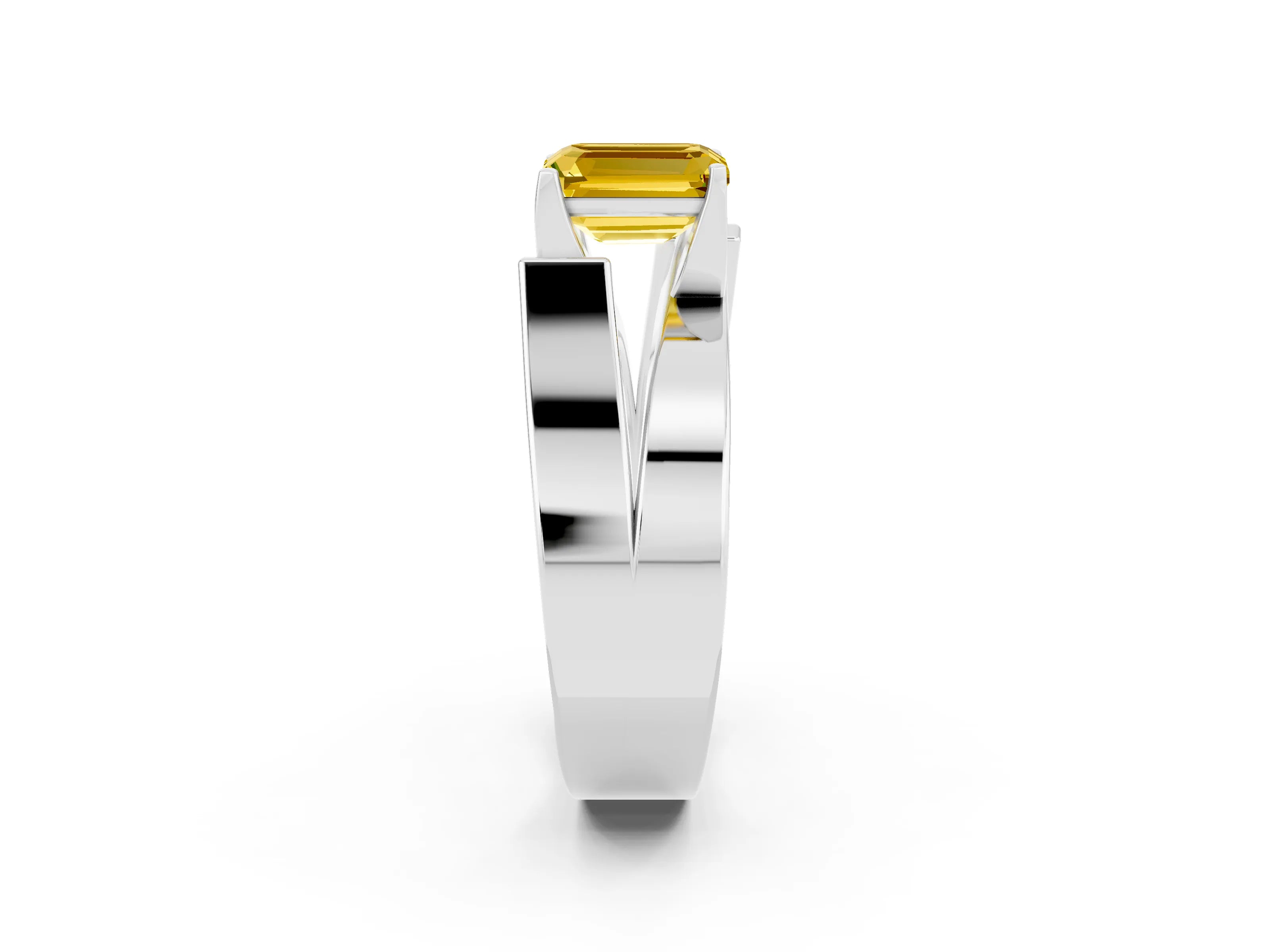 White gold Modern Tension Set Emerald Cut Yellow Sapphire Solitaire Wide Band Ring_14