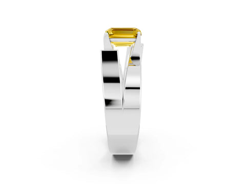 White gold Modern Tension Set Emerald Cut Yellow Sapphire Solitaire Wide Band Ring_14