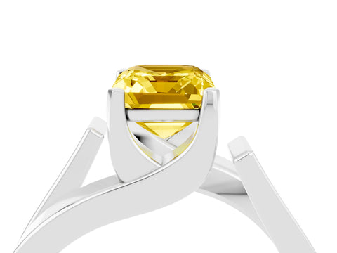 White gold Modern Tension Set Emerald Cut Yellow Sapphire Solitaire Wide Band Ring_16