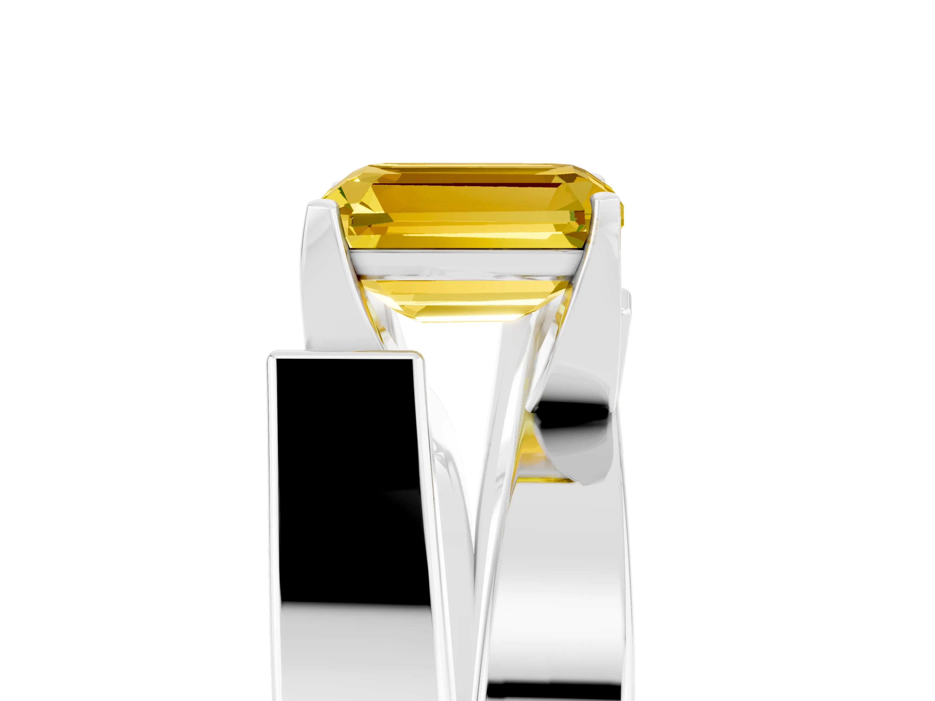 White gold Modern Tension Set Emerald Cut Yellow Sapphire Solitaire Wide Band Ring_17
