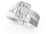 White gold Modern Tension Set Emerald Solitaire Wide Band Ring_198