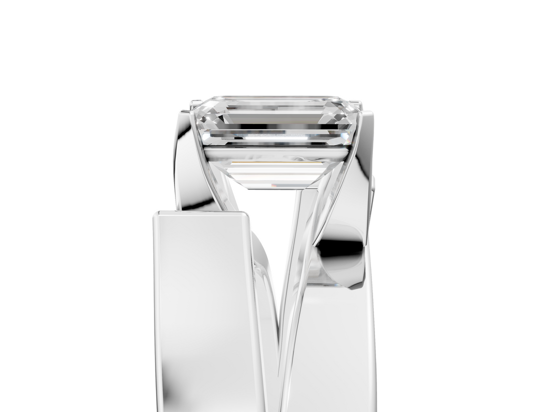White gold Modern Tension Set Emerald Solitaire Wide Band Ring_202