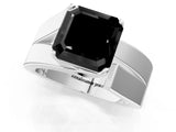 White gold Modern Tension Set Fancy Black Asscher Cut Solitaire Wide Band Ring_1