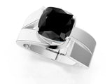 White gold Modern Tension Set Fancy Black Cushion Cut Solitaire Wide Band Ring_1