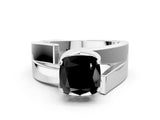 White gold Modern Tension Set Fancy Black Cushion Cut Solitaire Wide Band Ring