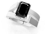 White gold Modern Tension Set Fancy Black Emerald Cut Solitaire Wide Band Ring_1