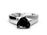 White gold Modern Tension Set Fancy Black Heart Cut Solitaire Wide Band Ring