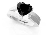 White gold Modern Tension Set Fancy Black Heart Cut Solitaire Wide Band Ring_1