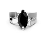 White gold Modern Tension Set Fancy Black Marquise Cut Solitaire Wide Band Ring