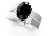 White gold Modern Tension Set Fancy Black Oval Cut Solitaire Wide Band Ring_1