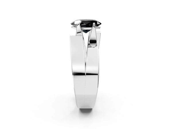 Platinum Oval Solitaire Engagement Ring Setting for Black Center with Wide Stepped Bypass Band