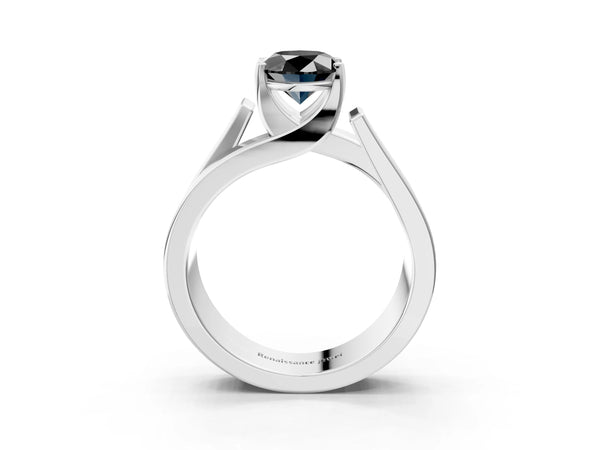 Platinum Oval Solitaire Engagement Ring Setting for Black Center with Wide Stepped Bypass Band