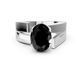White gold Modern Tension Set Fancy Black Oval Cut Solitaire Wide Band Ring