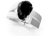White gold Modern Tension Set Fancy Black Pear Cut Solitaire Wide Band Ring_1