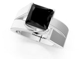 White gold Modern Tension Set Fancy Black Princess Cut Solitaire Wide Band Ring_1