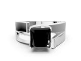 White gold Modern Tension Set Fancy Black Princess Cut Solitaire Wide Band Ring