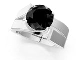 White gold Modern Tension Set Fancy Black Round Cut Solitaire Wide Band Ring_1
