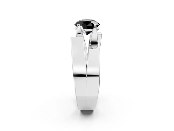 White Gold Round Solitaire Engagement Ring Setting for Black Center with Wide Stepped Bypass Band