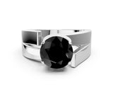 White gold Modern Tension Set Fancy Black Round Cut Solitaire Wide Band Ring