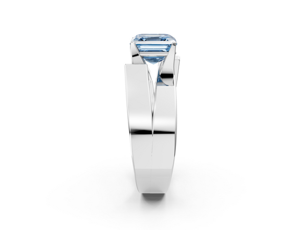 Platinum Modern Tension Set Fancy Blue Asscher Cut Diamond Solitaire Wide Band Ring