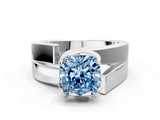 White gold Modern Tension Set Fancy Blue Cushion  Solitaire Wide Band Ring_62