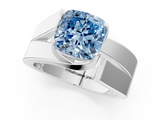 White gold Modern Tension Set Fancy Blue Cushion  Solitaire Wide Band Ring_63