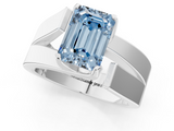 White gold Modern Tension Set Fancy Blue Emerald  Solitaire Wide Band Ring_191