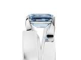 White gold Modern Tension Set Fancy Blue Emerald  Solitaire Wide Band Ring_201