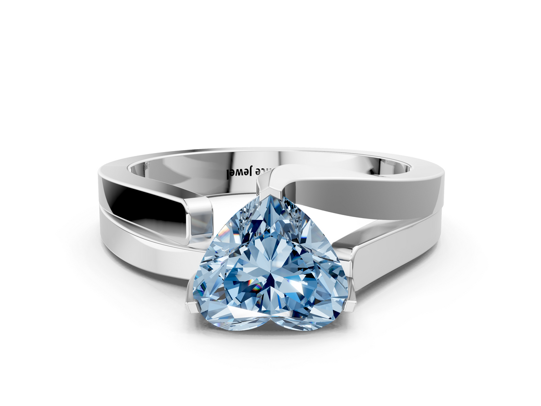 White gold Modern Tension Set Fancy Blue Heart  Solitaire Wide Band Ring_93