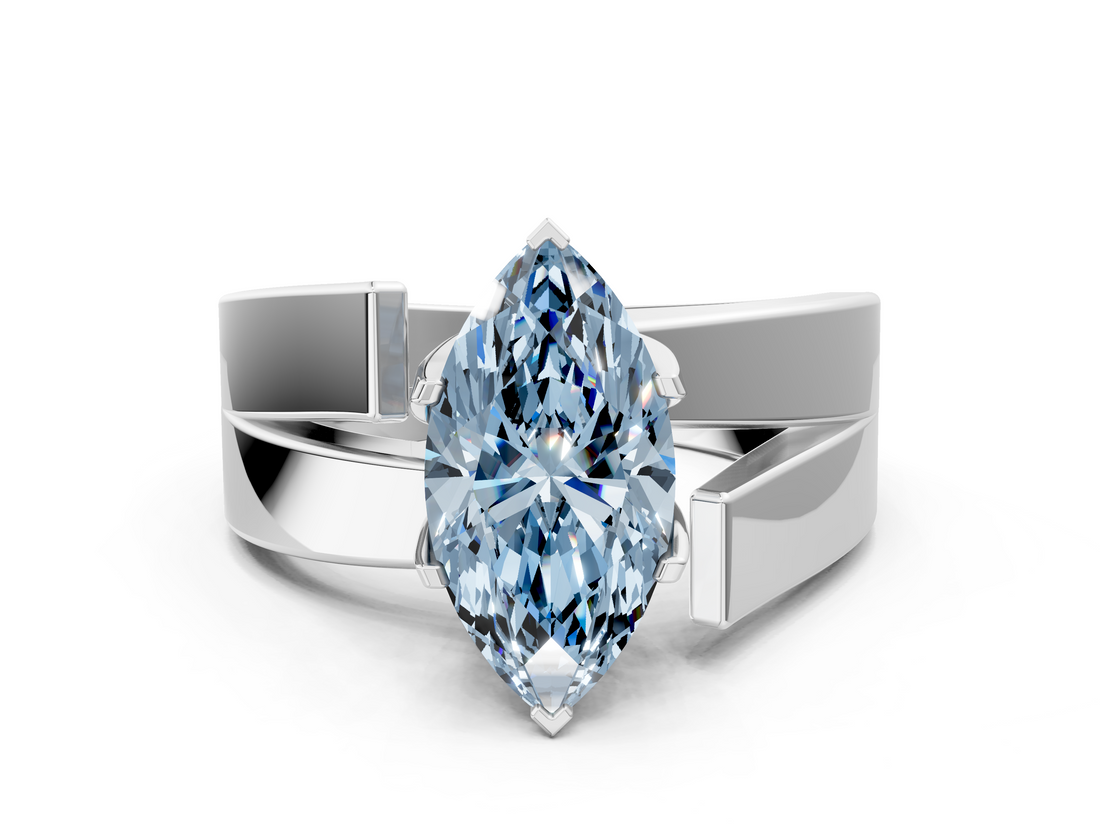 White gold Modern Tension Set Fancy Blue Marquise  Solitaire Wide Band Ring_116