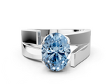 White gold Modern Tension Set Fancy Blue Oval  Solitaire Wide Band Ring_79
