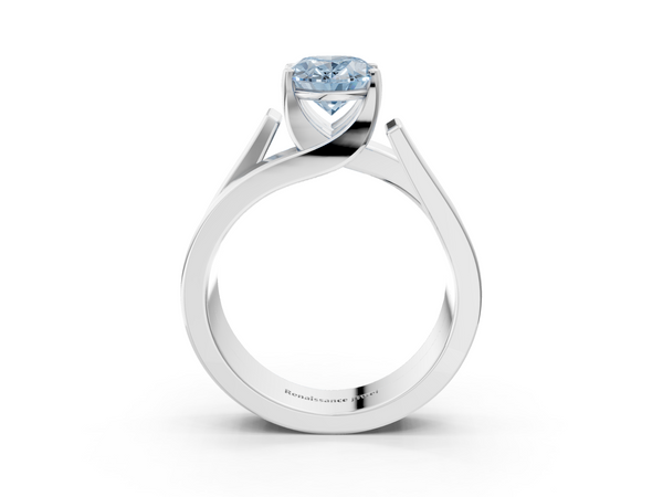 Platinum Modern Tension Set Fancy Blue Oval Cut Diamond Solitaire Wide Band Ring