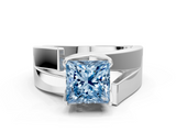 White gold Modern Tension Set Fancy Blue Princess  Solitaire Wide Band Ring_79