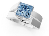 White gold Modern Tension Set Fancy Blue Princess  Solitaire Wide Band Ring_80