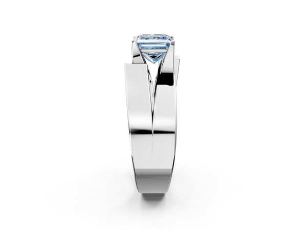 White gold Modern Tension Set Fancy Blue Princess Cut Diamond Solitaire Wide Band Ring