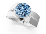 White gold Modern Tension Set Fancy Blue Round  Solitaire Wide Band Ring_80