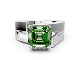 White gold Modern Tension Set Fancy Green Asscher  Solitaire Wide Band Ring_68