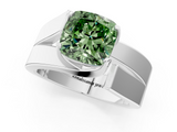 White gold Modern Tension Set Fancy Green Cushion  Solitaire Wide Band Ring_80