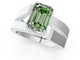 White gold Modern Tension Set Fancy Green Emerald  Solitaire Wide Band Ring_123